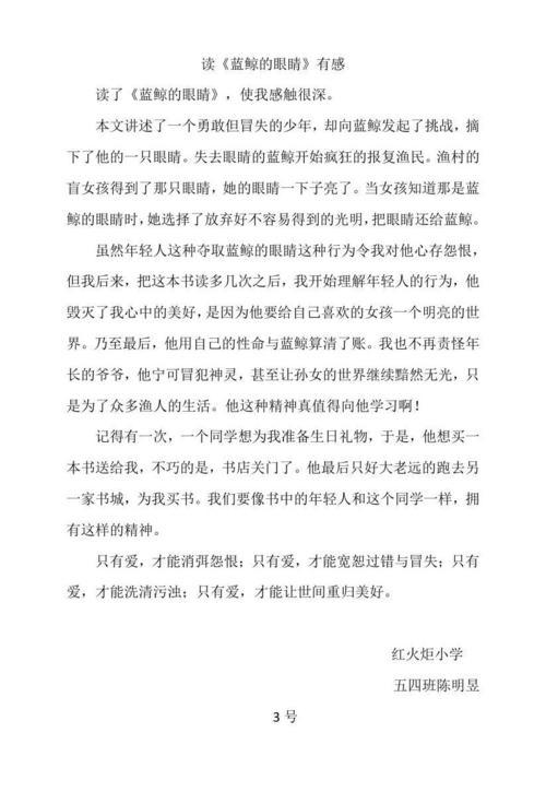 蓝鲸的眼睛读后感范文