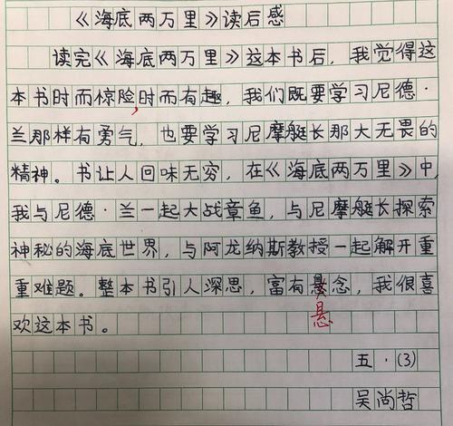 《海底两万里》读后感 优秀读后感900字