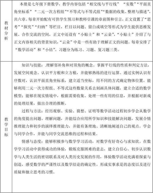 七年级上数学教学计划范文