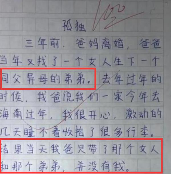 小学生《孤独》作文得满分,没孤独两字,老师却知孩子“心里苦” 1