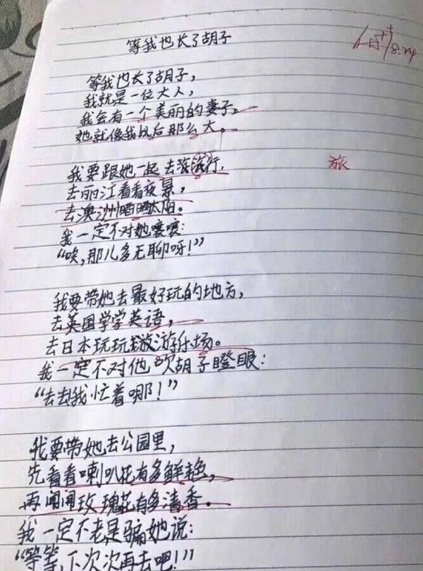 小学生作文《等我也长了胡子》,老师看完给满分,网友:太能撩了 1