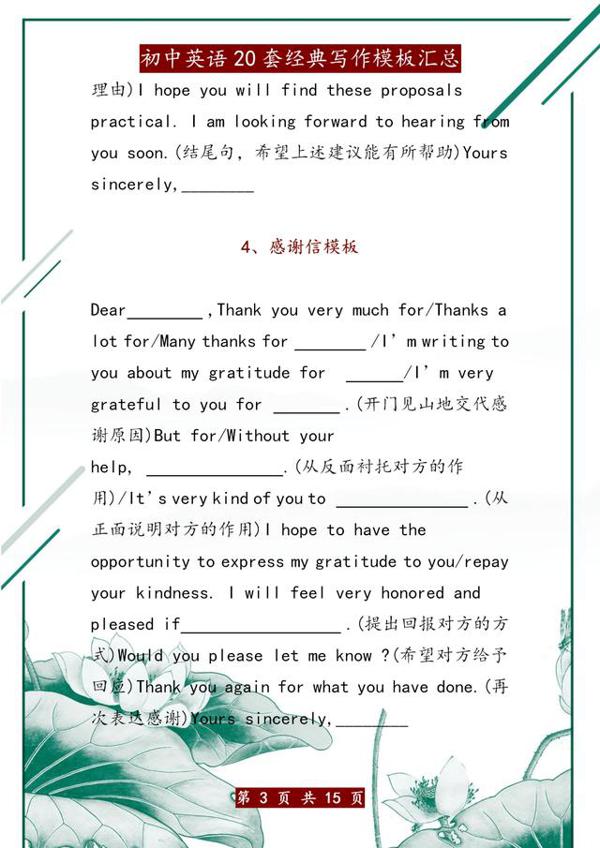 初中英语:20套经典写作模板,“糊”墙上背,不愁写不出满分作文 2