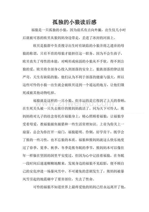 《孤独的小狼》读后感 五年级读后感作文700字
