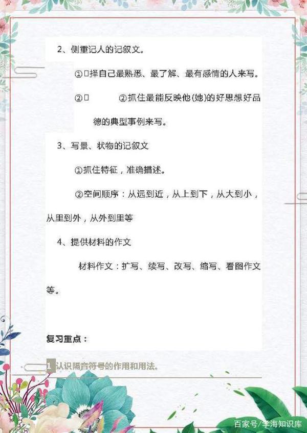 小学语文知识点:词语+句子+标点+阅读+作文+复习重点!非常全面 4