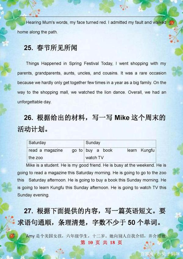小学英语作文不会写?31篇经典英语作文汇总,学习后不怕写不出 12