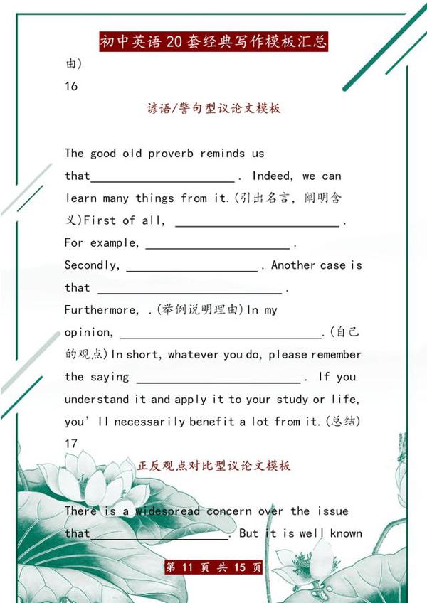 初中英语:20套经典写作模板,“糊”墙上背,不愁写不出满分作文 10