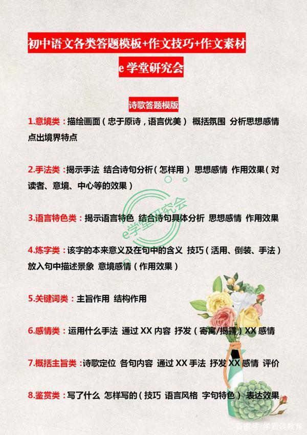 初中语文答题万能公式+作文高分素材,抓紧时间让孩子掌握这些题