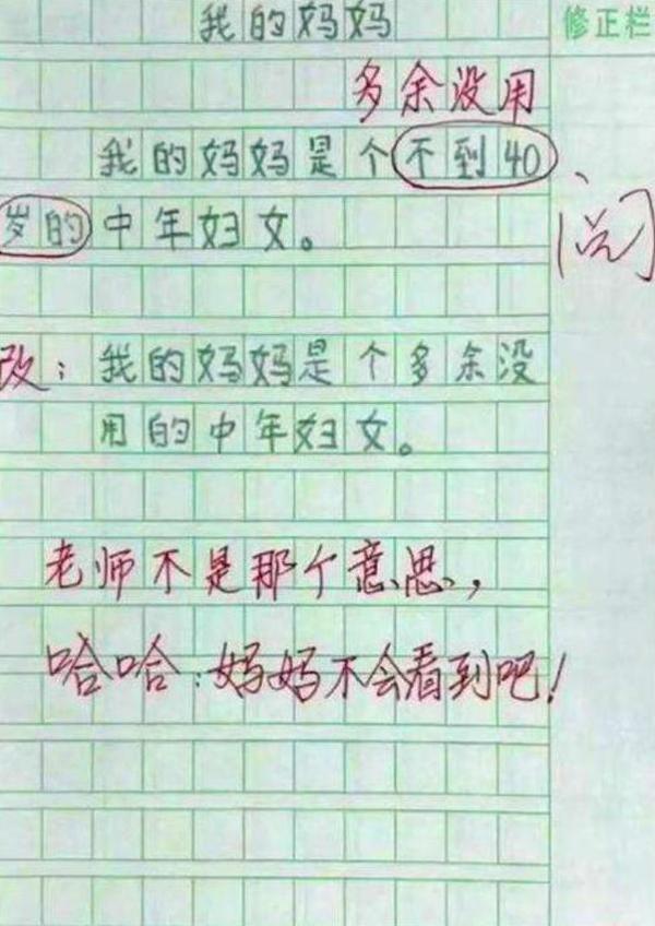 小学生作文讲述“我的妈妈”,脑洞奇特逗笑网友:现在的娃不怕打 1