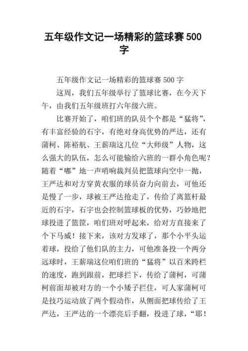 篮球比赛 一场激烈的篮球赛400字作文