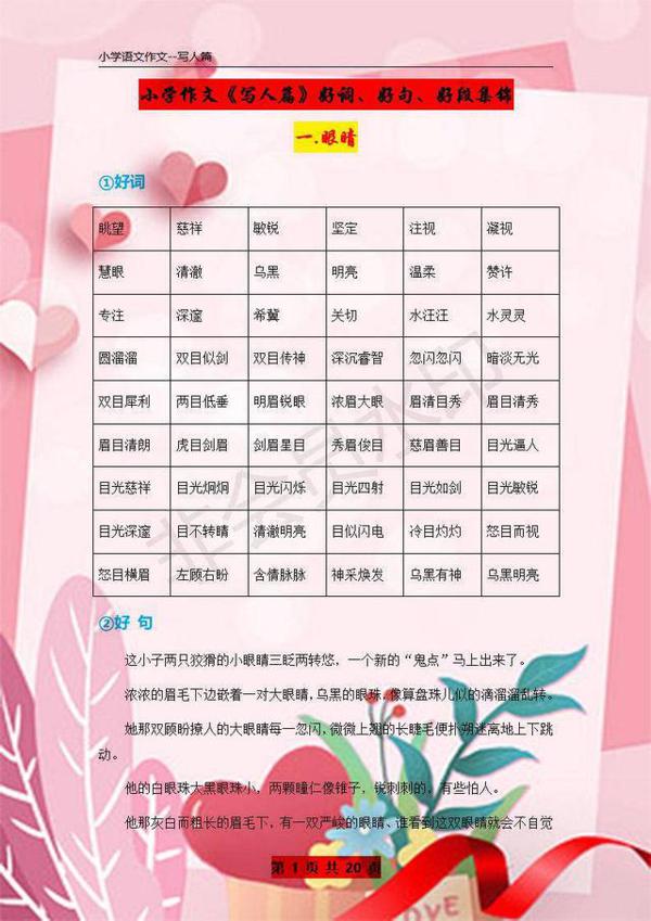 小学作文：《写人篇》好词、好句、好段集锦，想写满分作文必打印 1