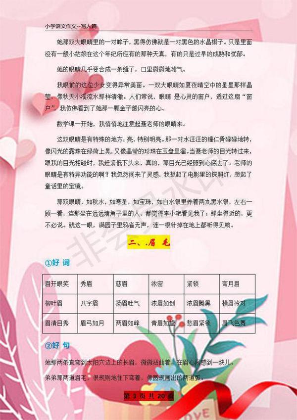 小学作文：《写人篇》好词、好句、好段集锦，想写满分作文必打印 3