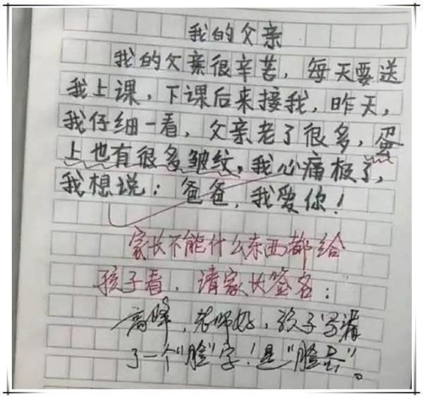 小学生作文闹笑话，老师尴尬宝爸丢脸，宝爸：孩子少写个“脸”字 2
