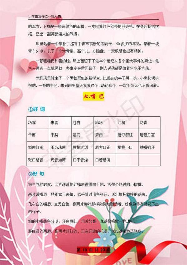 小学作文：《写人篇》好词、好句、好段集锦，想写满分作文必打印 10
