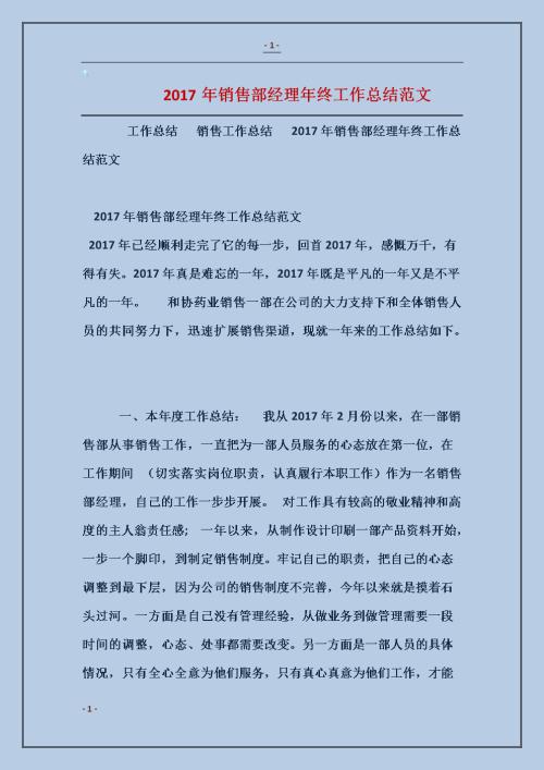 2019年销售经理工作总结范文