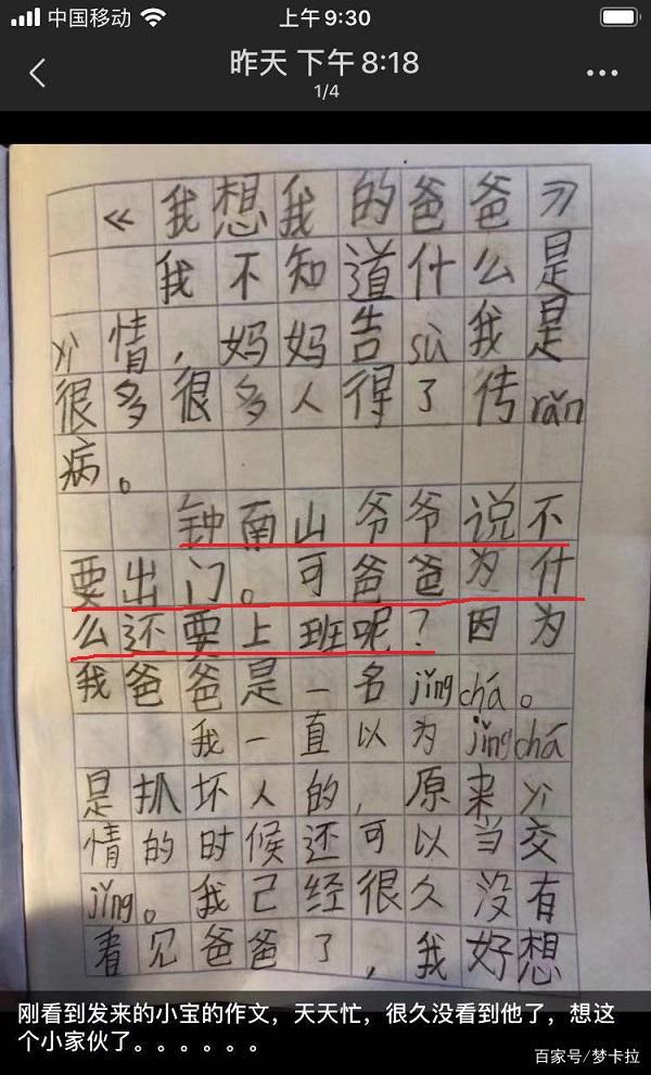 钟南山爷爷说不要出门,爸爸为什么还要上班?小学生作文令人泪目 1