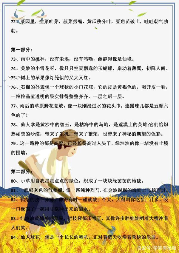 小学语文:满分作文100句写景摘抄,建议每个小同学收藏好认真学 12