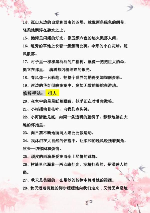 小学语文:106句带修辞手法的精彩佳句,打印贴墙上,作文拿高分 2
