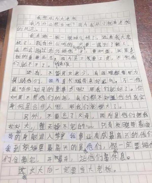 10岁小学生作文《我想成为大老板》,以诚动人,语文老师怒赞 2