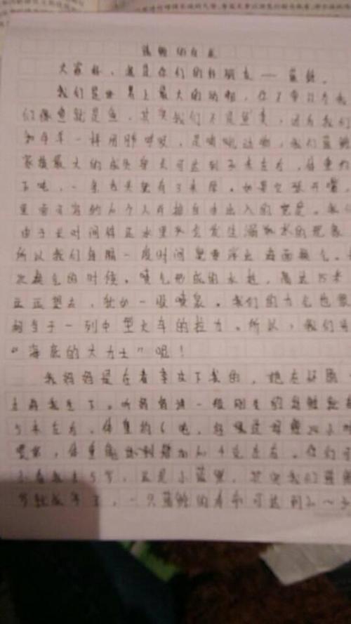 蓝鲸的自述 描写蓝鲸的作文500字