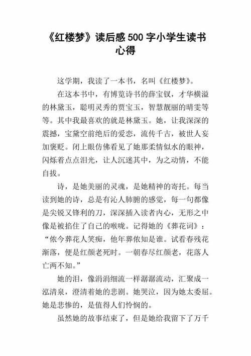 小学生《红楼梦》读书心得800字