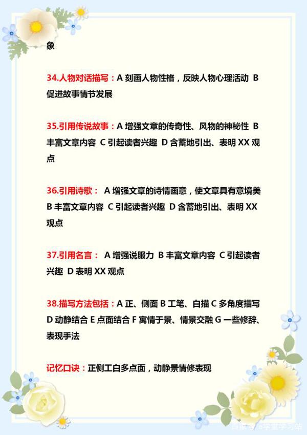 小学语文:答题模板+满分作文范文,特别是五六年级学生必须掌握 7