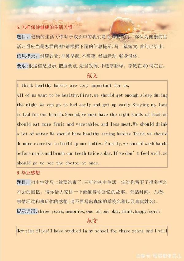 英语老师整理:初中3年11类热门话题作文,7-9年级学生必备 5