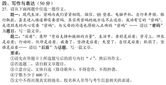 2017年湖北襄阳高中入学考试作文题目：密码/背景