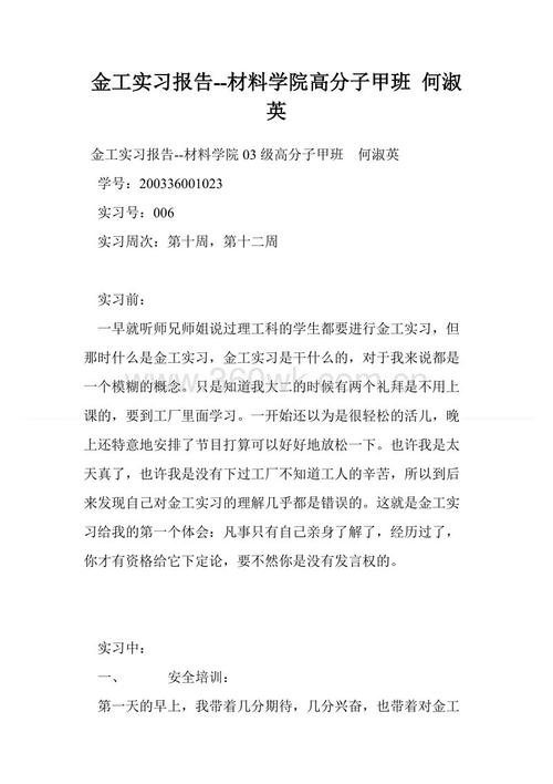 材料科学学院金属加工实践总结报告-高分子材料与工程A级03级薛继荣，Xue Jirong