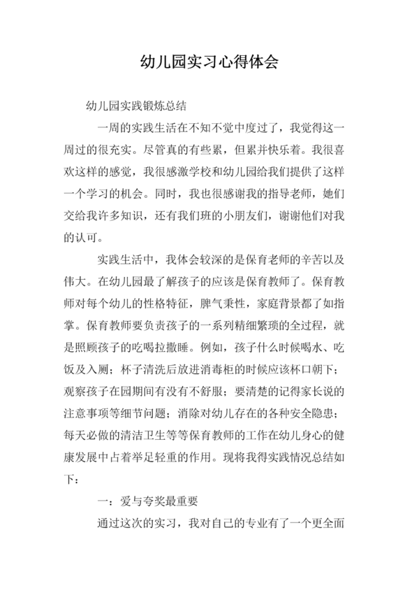 幼儿园实习经历
