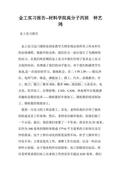 金属加工实践报告-B级高分子材料与工程刘一联，Liu Yilian