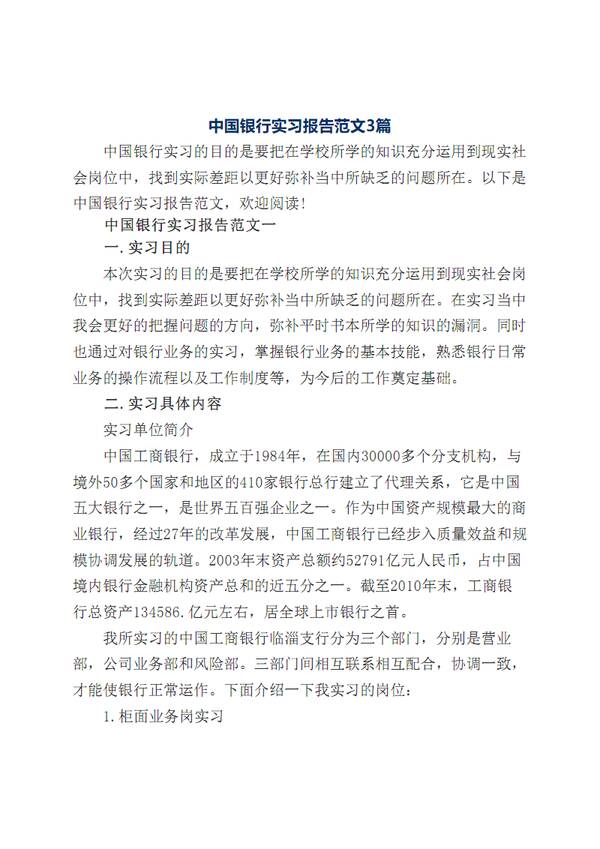 2018年中国银行实习报告摘要（3）