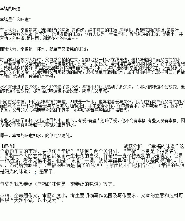 关于幸福的构图：幸福的味道_1000字
