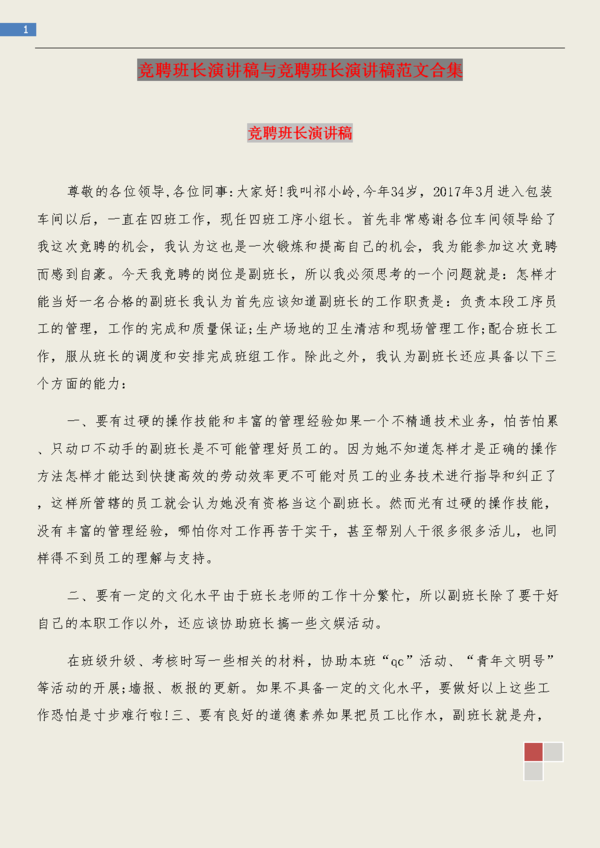 选举小队长讲话_450字