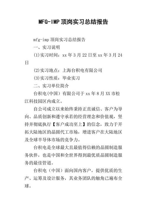 MFG-IMP实习总结报告