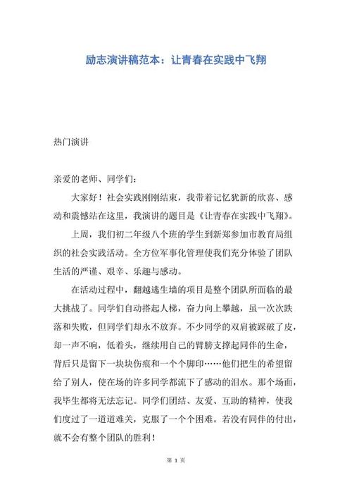 鼓舞人心的演讲：让青年实践飞翔_800字