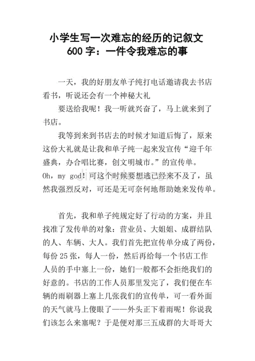 难忘的经历_600字