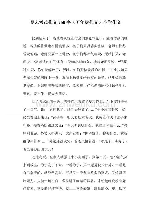 五年级期中考试作文：考试前_750字