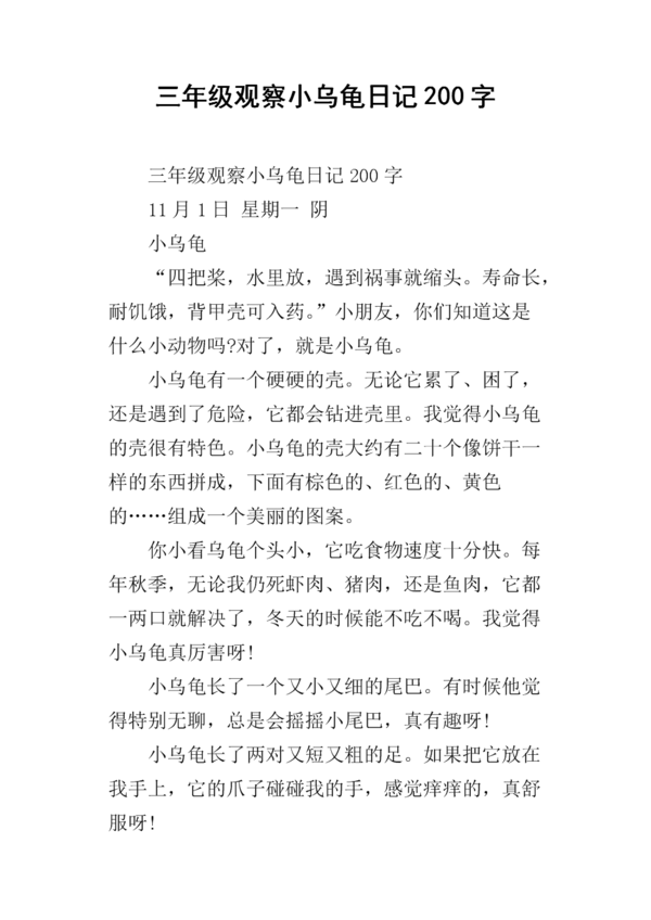小乌龟观察日记