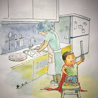 帮助妈妈洗碗