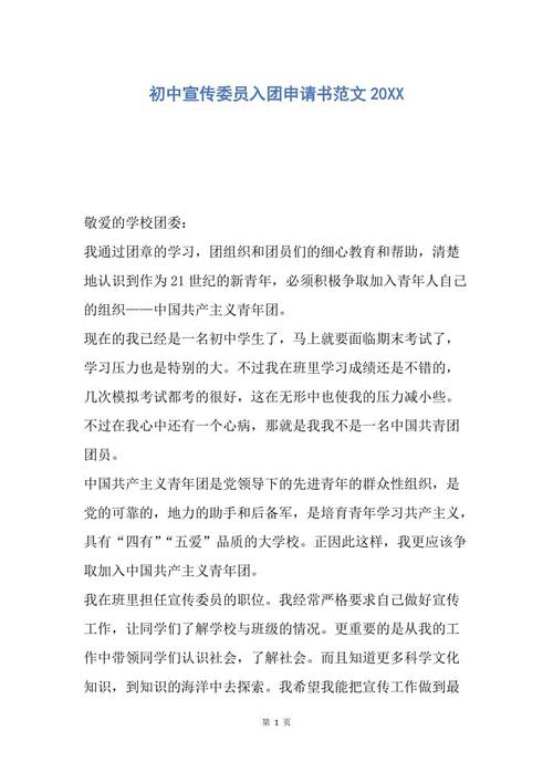 初中宣传委员会成员申请征文样本