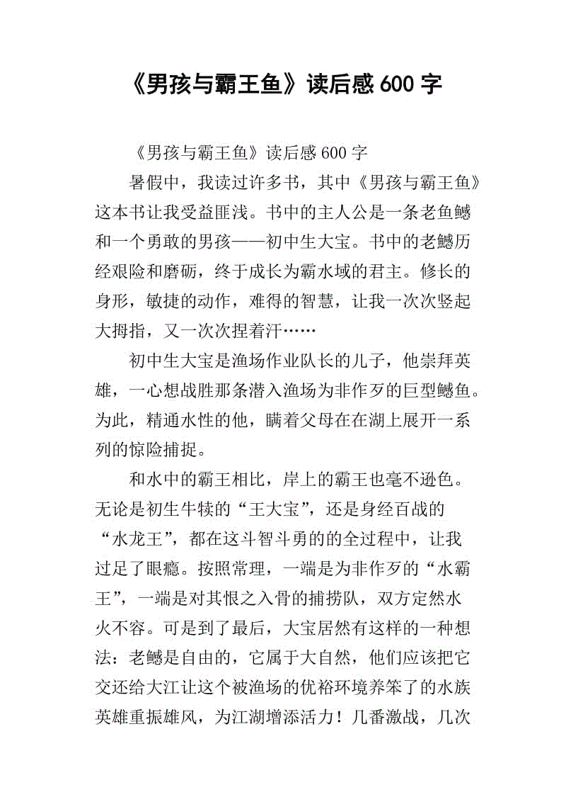 《男孩与霸王》读书笔记_750字