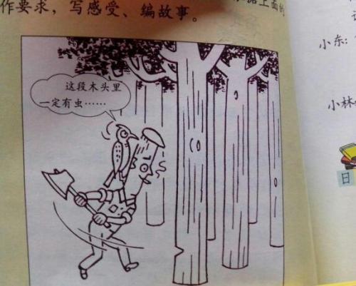 这块木头上一定有虫子卡通