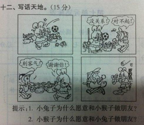 小猴子近视，看图片写字