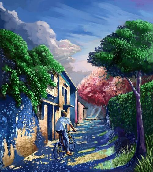 从学校的路上美丽的景色