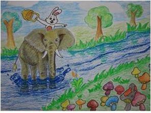 小兔子采摘蘑菇，看图片写字