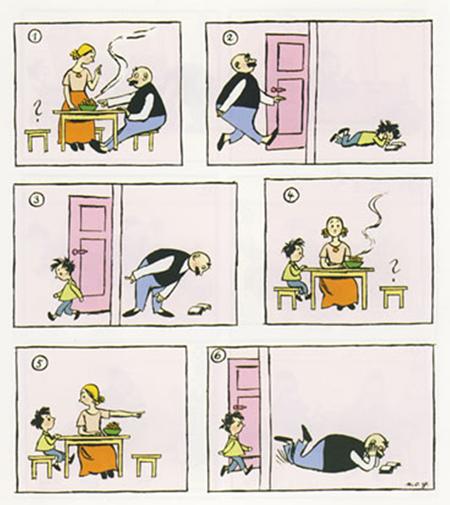 父亲和儿子看着图片写词，一本引人入胜的书