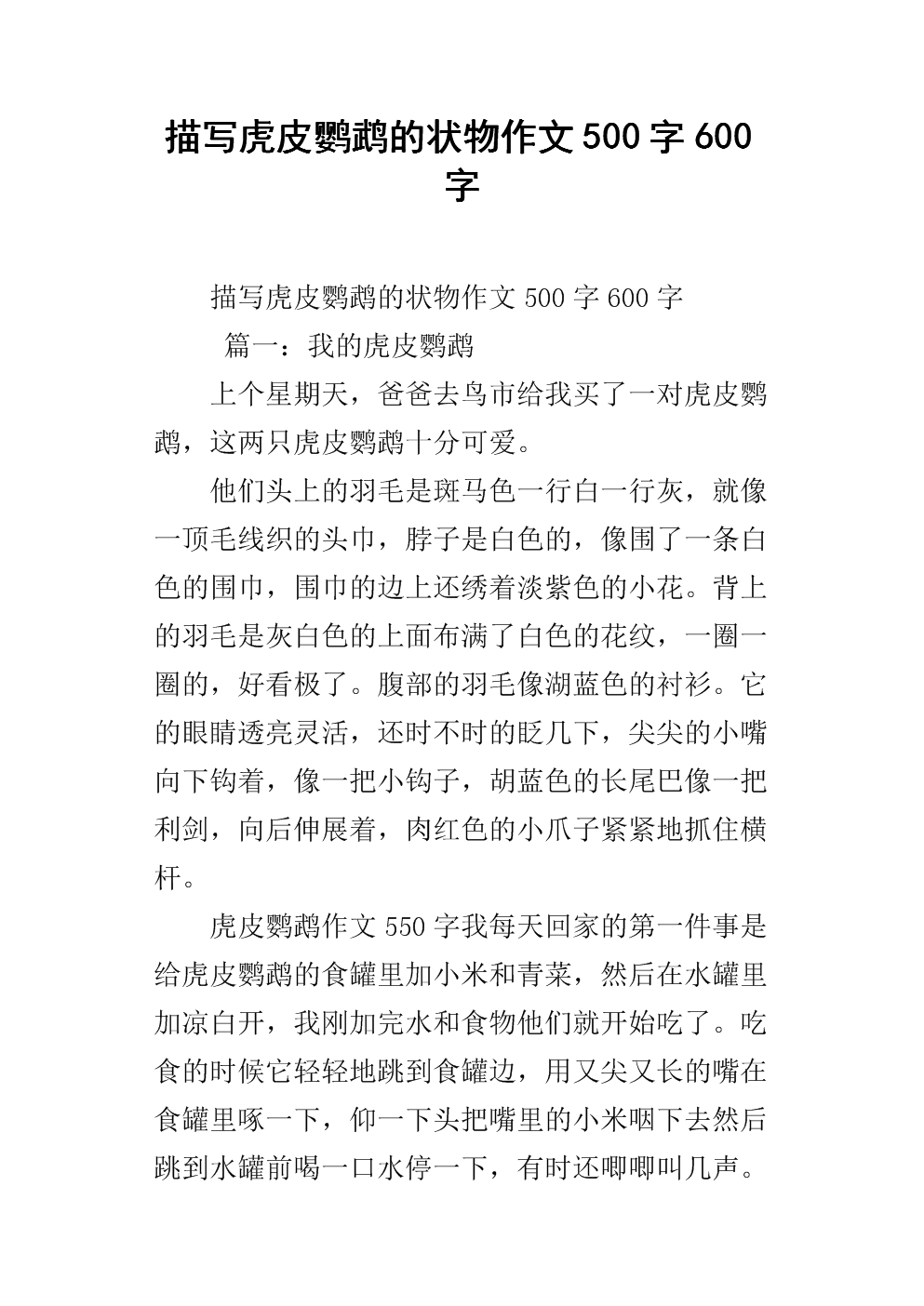 关于鹦鹉的600字