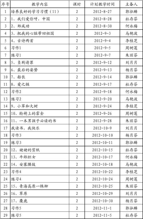 六年级计划