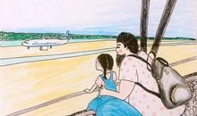 靠在栏杆上的父亲