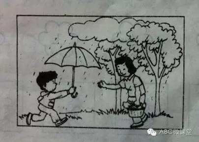 妈妈给雨伞看照片和构图